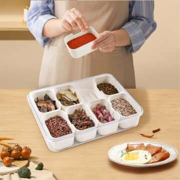 Divided Serving Tray with Lid & Handle - Portable Snackle Box Charcuterie Container for Snack Platters - 8 Compartments Snack Boxs for Candy, Fruits, Nuts - Perfect for Party, Entertaining(White)