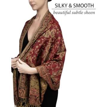 Reversible Paisley Pashmina Shawl Wrap - Burgundy