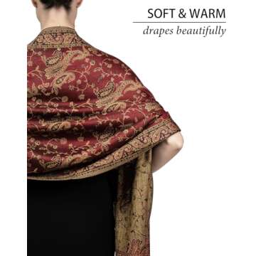 Reversible Paisley Pashmina Shawl Wrap - Burgundy