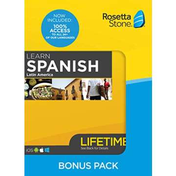 Rosetta Stone Learn Spanish Bonus Pack Bundle| Lifetime Online Access + Grammar Guide + Dictionary Book Set| PC/Mac Keycard