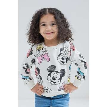 Disney Mickey Mouse Donald Duck Daisy Duck Big Girls French Terry Fashion Pullover Sweatshirt White 10-12