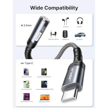 JSAUX USB Type C to 3.5mm Female Headphone Jack Adapter, USB C to Aux Audio Dongle Cable Cord Compatible with iPhone 16 Pro Max/15 Pro/15, Samsung Galaxy S24/S23/S22 Ultra, iPad Pro, Pixel 9/8 Grey