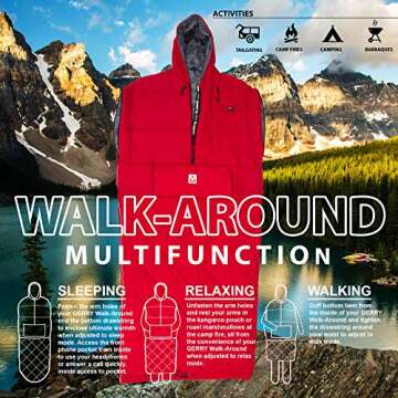 Gerry 4 Season Wearable Walk-Around Sleeping Bag with Zippers Hole for Arms and Feet -Perfect for Outdoor Activities, Hiking, Camping, Sleepover Red L-XL