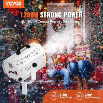 VEVOR Snow Machine, 1200W Snow Maker Machine with Height Adjustable Stand and Remote Control, High Output Portable Artificial Snowflake Machines for Christmas Holidays Parties Wedding Stage Effect