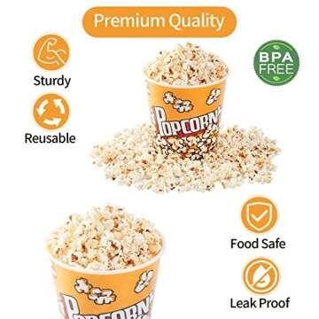 RAYMEA Plastic Popcorn Containers Retro Style Reusable Popcorn Buckets for Movie Night 7.1”x7.1”x5.1” - 2 Pack…