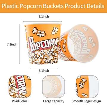 RAYMEA Plastic Popcorn Containers Retro Style Reusable Popcorn Buckets for Movie Night 7.1”x7.1”x5.1” - 2 Pack…