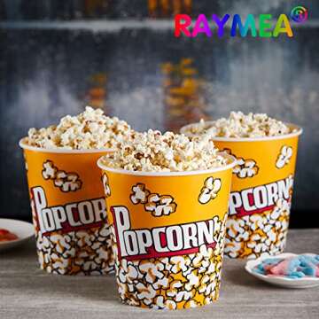 RAYMEA Plastic Popcorn Containers Retro Style Reusable Popcorn Buckets for Movie Night 7.1”x7.1”x5.1” - 2 Pack…