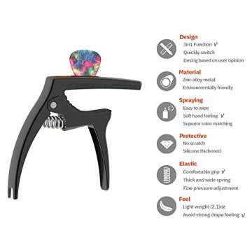 Guitar Capo,TANMUS 3in1 Zinc Metal Capo for Acoustic and Electric Guitars (with Pick Holder and 4Picks),Ukulele,Mandolin,Banjo,Guitar Accessories