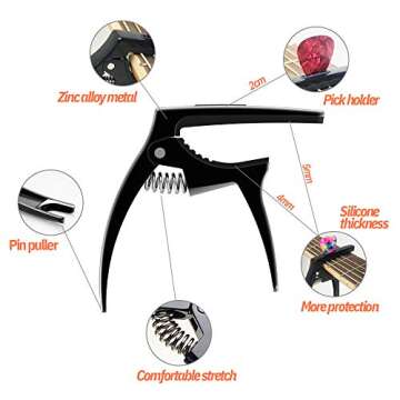 Guitar Capo,TANMUS 3in1 Zinc Metal Capo for Acoustic and Electric Guitars (with Pick Holder and 4Picks),Ukulele,Mandolin,Banjo,Guitar Accessories