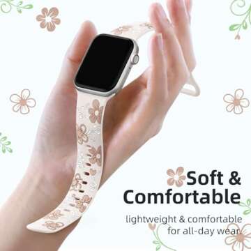 Witzon Floral Band Compatible with Apple Watch Bands For Women 41mm 40mm 38mm 42mm 44mm 45mm 46mm 49mm, Engraved Cute Flower Soft Silicone Inlay Strap for iWatch Series 10 9 8 7 6 5 4 3 2 1 SE Ultra