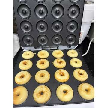 VIKNEY Mini Donut Maker,Easy and Fun Homemade Mini Donuts, Perfect for Snacking and Entertaining,Compact and Portable Design, Dual-Sided Heating, Non-Stick Coating - Makes 16 Donuts at a Time, White