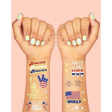 xo, Fetti Fourth of July Decorations Tattoos - 34 styles | Red White and Blue Party Supplies, 4th of July, USA Flag, Memorial Day, Independence Day, Labor Day