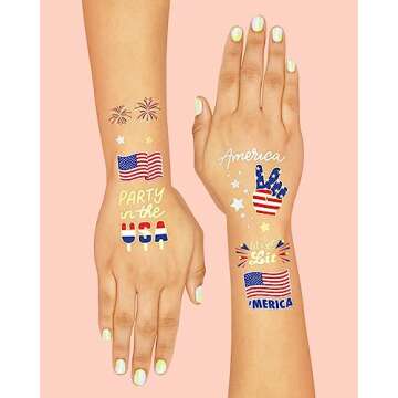 xo, Fetti Fourth of July Decorations Tattoos - 34 styles | Red White and Blue Party Supplies, 4th of July, USA Flag, Memorial Day, Independence Day, Labor Day