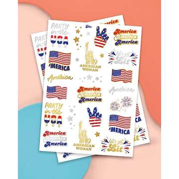 xo, Fetti Fourth of July Decorations Tattoos - 34 styles | Red White and Blue Party Supplies, 4th of July, USA Flag, Memorial Day, Independence Day, Labor Day