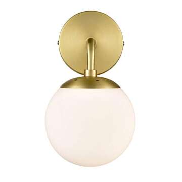 Light Society LS-W264-BB-WH Zeno Brushed Brass and White Glass Globe Wall Sconce, Mid Century Modern Retro Vintage Style