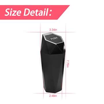 Car Trash Can with Lid, Mini Plastics Portable Auto Garbage Can, Small Leakproof Diamond Design Trash Dustbin, Waterproof Vehicle Rubbish Bins for Automotive Car, Home, Office, Kitchen (Black,1)