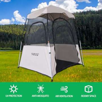 Tents for Camping Sport Instant Weather Proof Tent Pop Up Clear View Outdoor Tent with Removable Top Cover and Sealed Floor Mesh Sun Shelter for Sports Events Fishing Cheering (MESH 59*43*67 INCH)