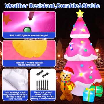 Meland Christmas Inflatable Outdoor Decoration - 8Ft Pink Christmas Tree Inflatable Christmas Blow Up Yard Decorations with Gingerbread Inflatables Christmas Decorations for Outdoor Outside Garden