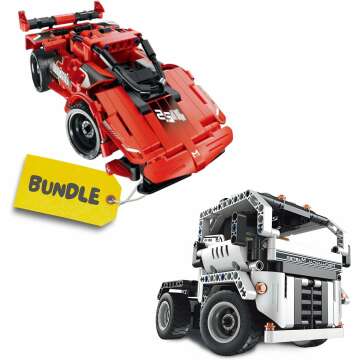 Remote Control Cars Building Toys Bundle - Red & Semi Trucks