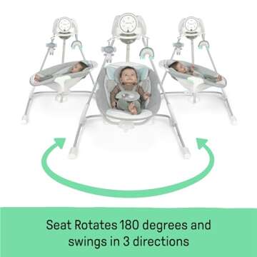 Ingenuity InLighten 5-Speed Baby Swing - Swivel Infant Seat, 5 Point Safety Harness, Nature Sounds, Lights - Van Elephant