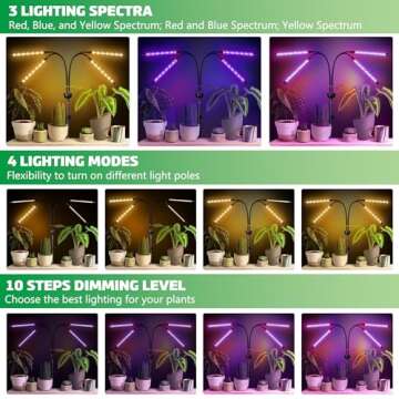 LED Grow Lights for Indoor Plants Full Spectrum with 15-63 inches Adjustable Tripod Stand, Red Blue White Floor Grow Lamp with 4/8/12H Timer with Remote Control