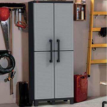 Keter Space Winner Resin Garage Storage Cabinet with Doors and Shelves - Perfect for Garage and Basement Organization