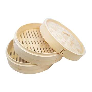 Bam Bamboo BamBamBoo 10 inch Bamboo Steamer Set. Soup Dumpling Kit. DIY Maker. Make Your Own Dumplings and Dim Sum. Unique Gifts. Perfect Gifts for Foodies, Cooking Men & Women