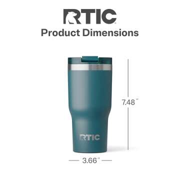 RTIC 20oz Essential Tumbler with Lid, Insulated, Stainless Steel, Metal, Double Wall Vacuum-Insulation, Ceramic Lined, Travel Cup for Iced Coffee, Tea, Hot and Cold Drink, Deep Harbor