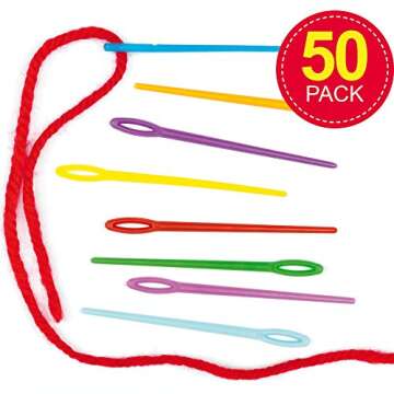 Baker Ross EF892 Colored Plastic Needles - Pack of 50, Kids Sewing Kit and Embroidery Kits for Beginners. Great for Kids Art Activities and Projects