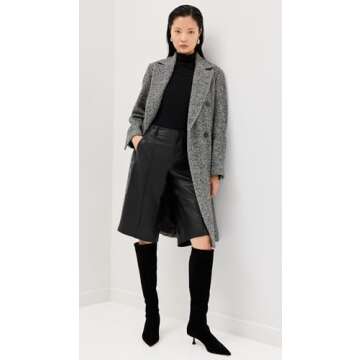 Vince Womens HERRINGBONE DOUBLE BREASTED COAT, CHARCOAL, LARGE