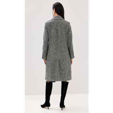 Vince Womens HERRINGBONE DOUBLE BREASTED COAT, CHARCOAL, LARGE