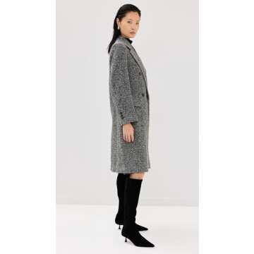 Vince Womens HERRINGBONE DOUBLE BREASTED COAT, CHARCOAL, LARGE