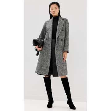 Vince Womens HERRINGBONE DOUBLE BREASTED COAT, CHARCOAL, LARGE