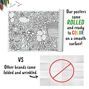 Tiny Expressions 4th of July Coloring Poster for Kids - Rolled, No Creases 30" x 72" Coloring Table Cloth for Kids Activity - Fourth of July Crafts