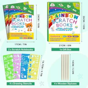 ZMLM Scratch Paper Art Craft Gift: 2 Pack Rainbow Scratch Set for Kids Ages 4-8 Drawing Coloring Craft Black Magic Art Supplies Kits Easter Basket Stuffers for Girls Boys Birthday Valentines Day Toys