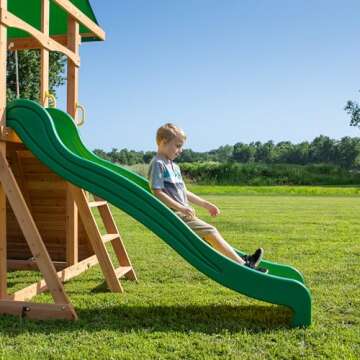 Backyard Discovery Mount McKinley All Cedar Wood Swing Set, Playground for All Kids Age 3-10, Rock Wall, Wave Slide, Fort, Double Rock Climber and Rope