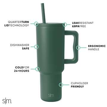 Simple Modern 40 oz Tumbler with Handle and Straw Lid | Insulated Cup Reusable Stainless Steel Water Bottle Travel Mug Cupholder Friendly | Gifts for Women Men Him Her | Trek Collection | Forest