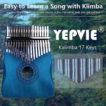 YEPVIE Kalimba Instrument, Professional 17 Key Kalimba Thumb Piano with Learning Tools, Unique Finger Piano Musical Instruments is Great Idea for Kids, Adults (Mahogany, Blue)