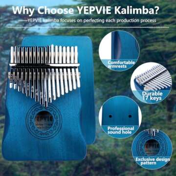 YEPVIE Kalimba Instrument, Professional 17 Key Kalimba Thumb Piano with Learning Tools, Unique Finger Piano Musical Instruments is Great Idea for Kids, Adults (Mahogany, Blue)