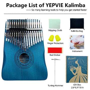 YEPVIE Kalimba Instrument, Professional 17 Key Kalimba Thumb Piano with Learning Tools, Unique Finger Piano Musical Instruments is Great Idea for Kids, Adults (Mahogany, Blue)