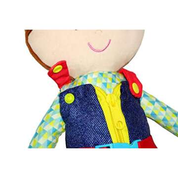 June Garden 15.5" Dressy Friends Lucas - Educational Stuffed Plush Doll for Kids and Toddlers 2 Years and Up - Montessori Buckle Soft Toy