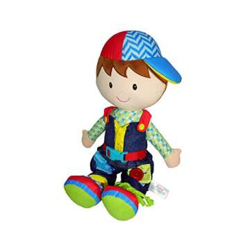 June Garden 15.5" Dressy Friends Lucas - Educational Stuffed Plush Doll for Kids and Toddlers 2 Years and Up - Montessori Buckle Soft Toy