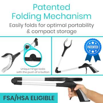 Vive 32" Grabber Reacher Tool - Foldable Pickup Stick with Rotating Jaw & Sensitive Trigger - Heavy Duty Mobility Grip Hand Aid - Extra Reach Extender Claw for Seniors, Elderly, Handicap