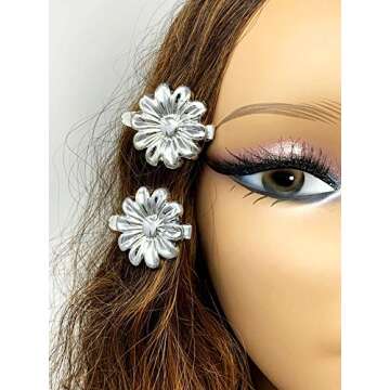 Tara Girls Self Hinge Plastic Mulit Design Hair Barrettes Selection (Flower Silver)