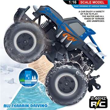 Threeking 1:16 Waterproof Monster Truck Pickup Toys RC Cars Remote Control Car Truck Toys 4WD All Terrain Off-Road Car Toy Gifts Presents 6 7 8 9 10 11 12 Year Old Kids Boys Girls Toys