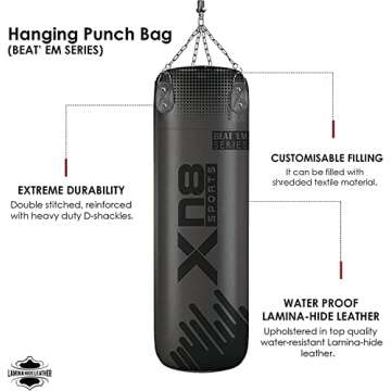 XN8 Punching Bag UNFILLED Set 4FT 5FT Heavy MMA Training with Gloves Punching Mitts Hanging Chain-Great for Kick Boxing-Martial Arts- Muay Thai