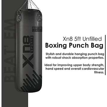 XN8 Punching Bag UNFILLED Set 4FT 5FT Heavy MMA Training with Gloves Punching Mitts Hanging Chain-Great for Kick Boxing-Martial Arts- Muay Thai