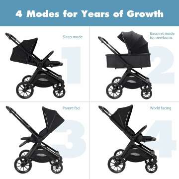 Convertible Baby Stroller with Reversible Bassinet