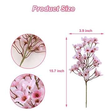 Fake Flowers Cherry Blossom Decor - 4 Pcs Silk Artificial Flowers (Not Include Vase), Cherry Blossom Bouquet for Office, Living Room, Bedroom, Wedding and Home Decor (Pink)