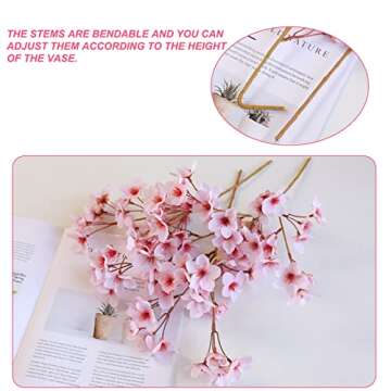 Fake Flowers Cherry Blossom Decor - 4 Pcs Silk Artificial Flowers (Not Include Vase), Cherry Blossom Bouquet for Office, Living Room, Bedroom, Wedding and Home Decor (Pink)